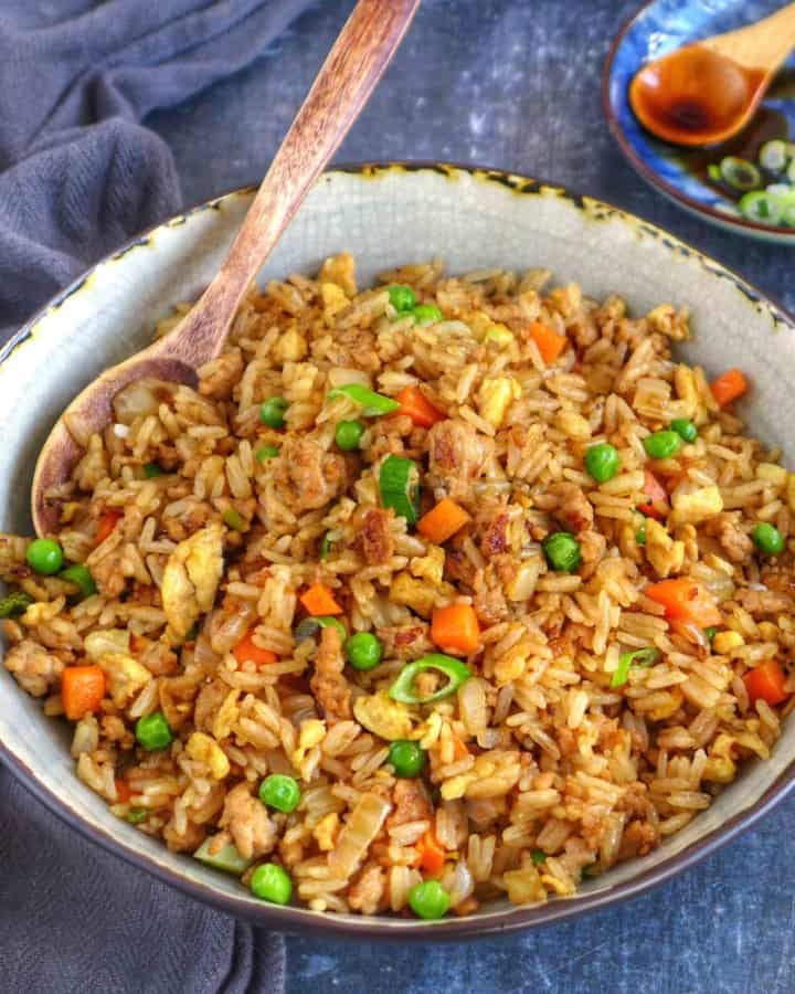 pork fried rice in a bowl