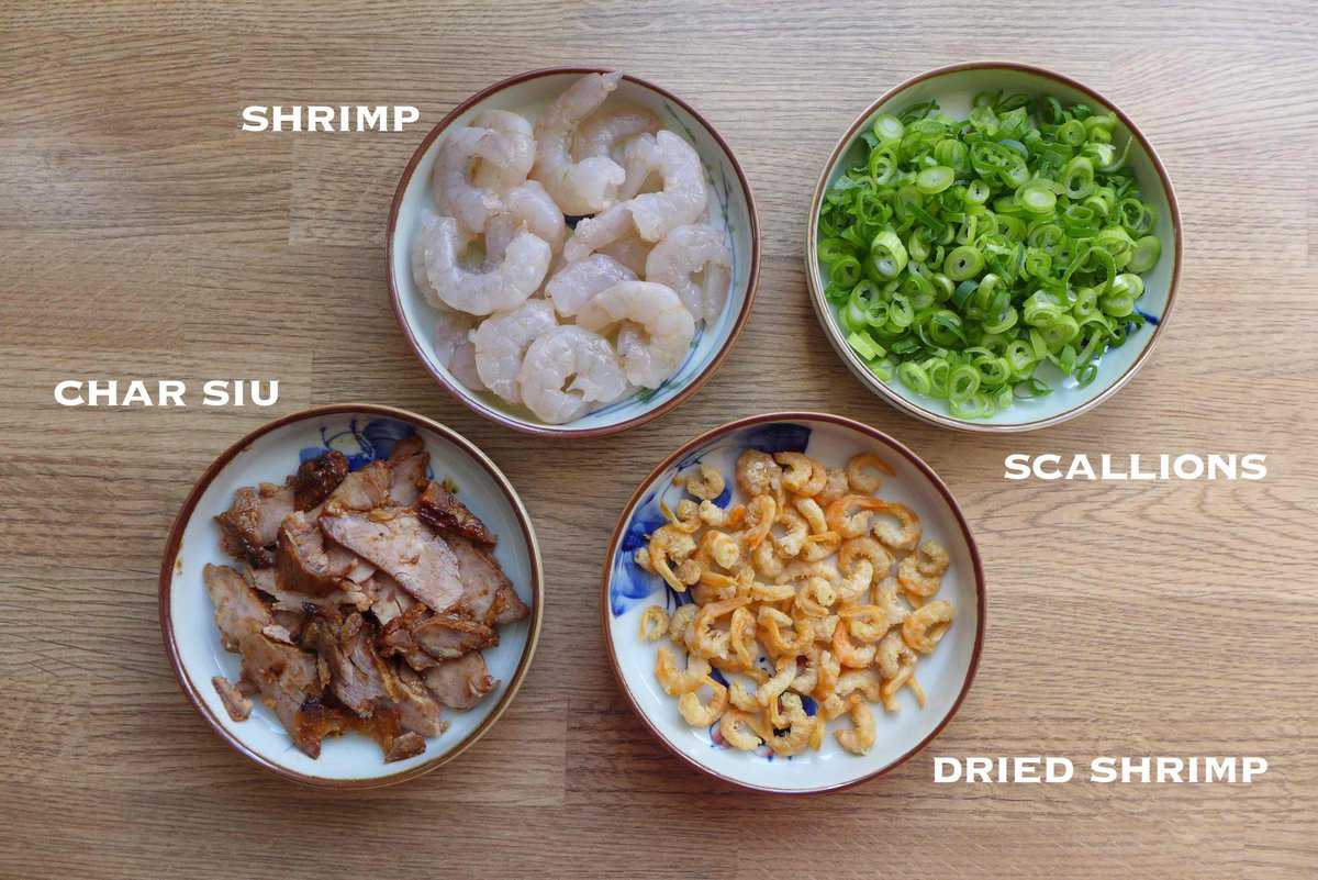 shrimp, scallions, char siu and dried shrimp