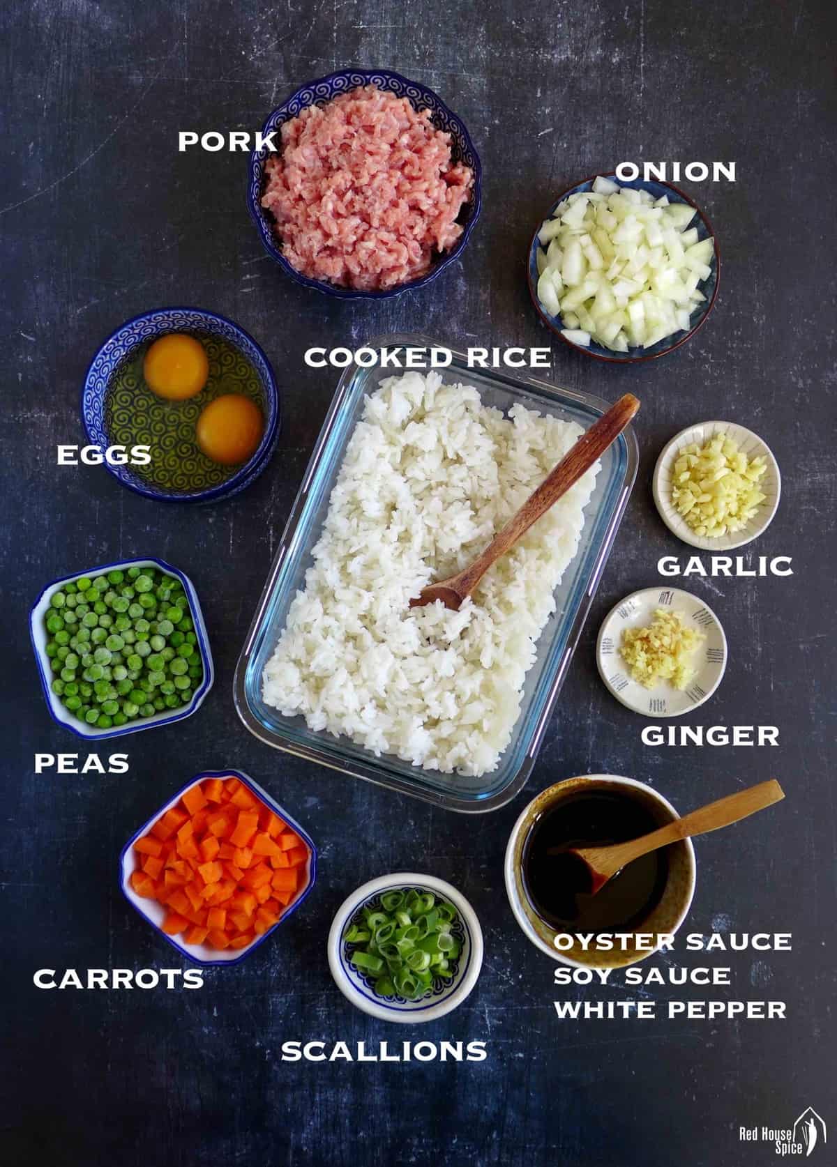 ingredients for cooking pork fried rice