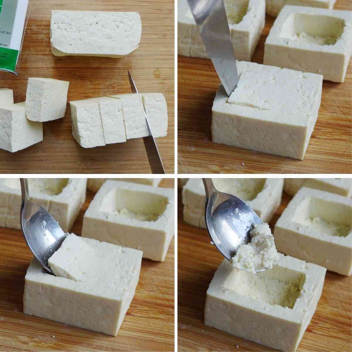 cutting and carving tofu blocks