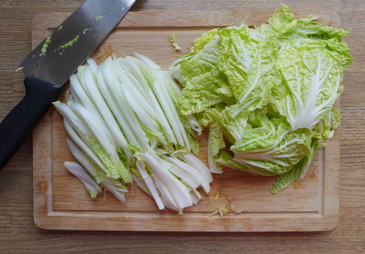 cutting Napa cabbage