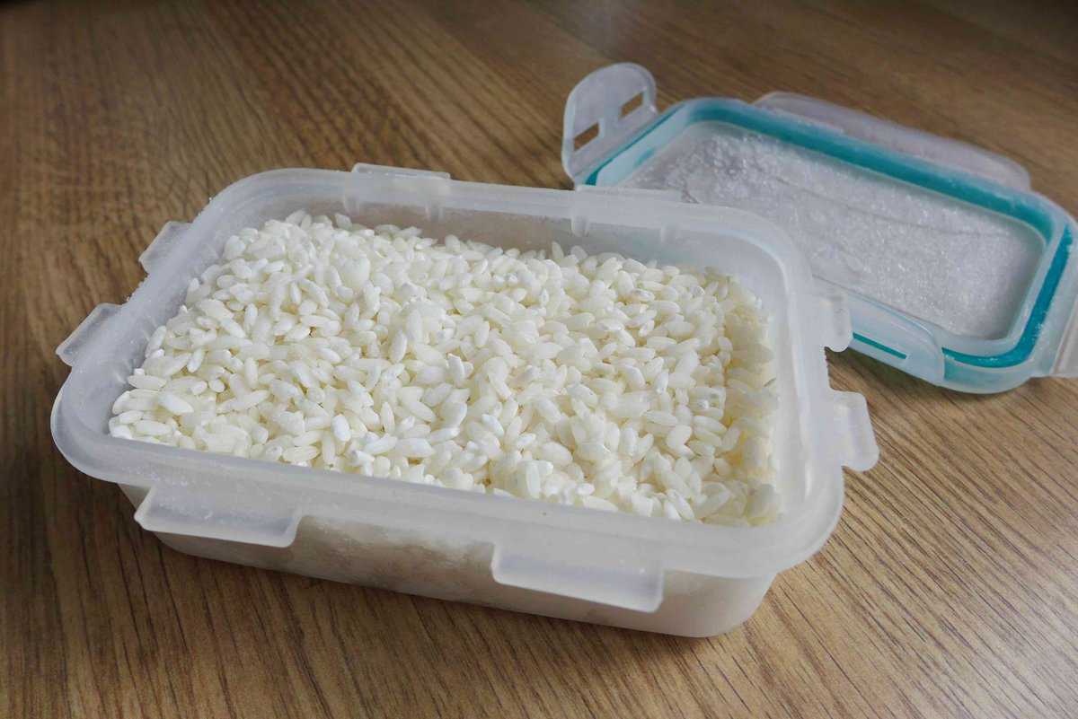 frozen rice in a container
