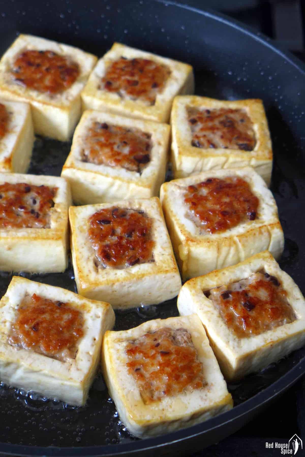pan-frying stuffed tofu