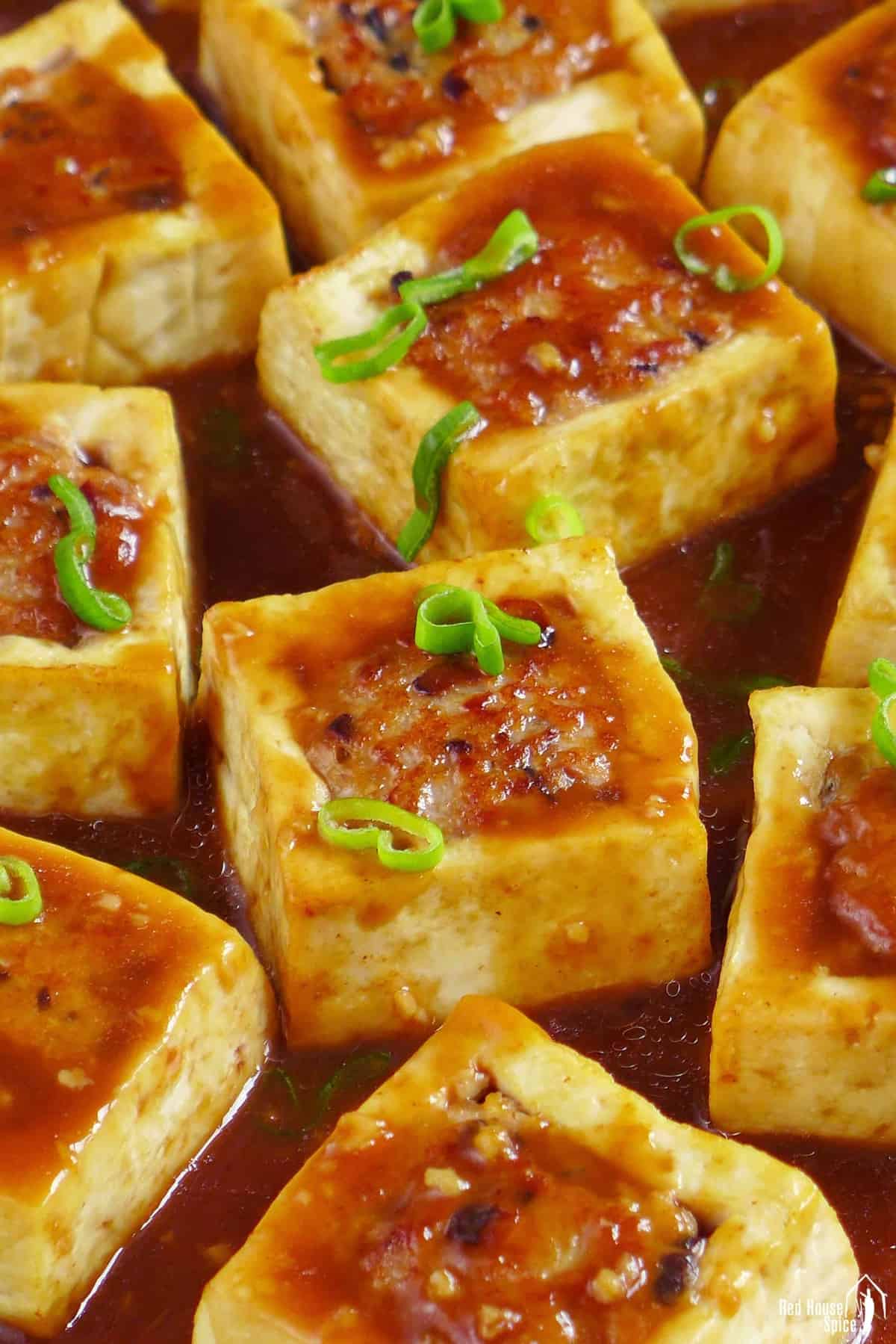 tofu with filling and sauce