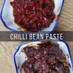 Two types of Sichuan chilli bean paste with overlay text that says chilli bean paste