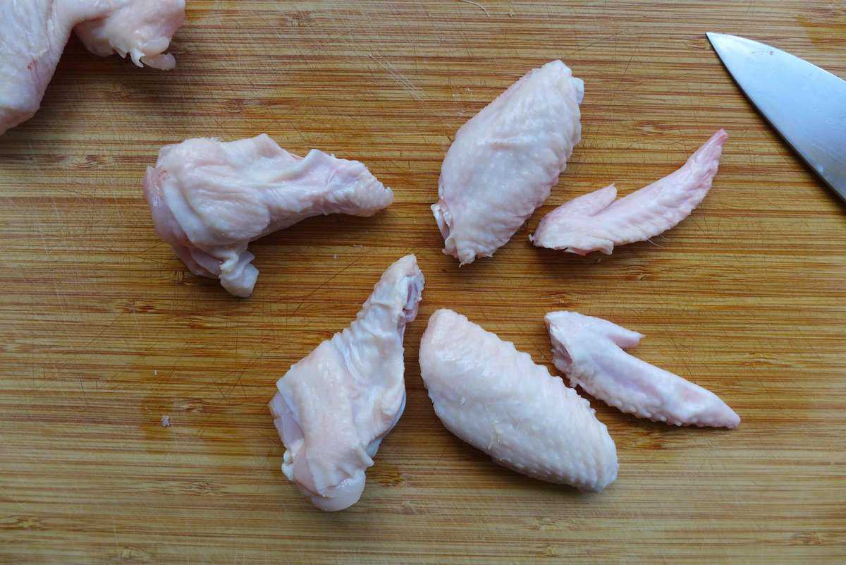 cutting chicken wings at their joints