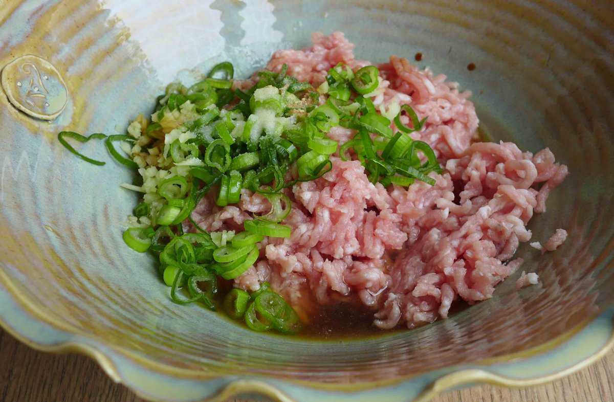 minced pork with scallions and seasonings.