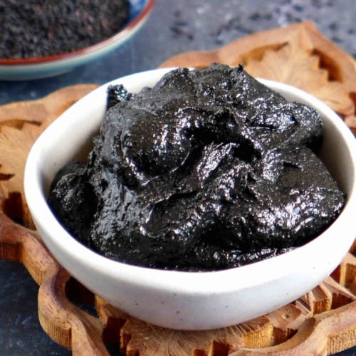 Black sesame paste in a bowl.