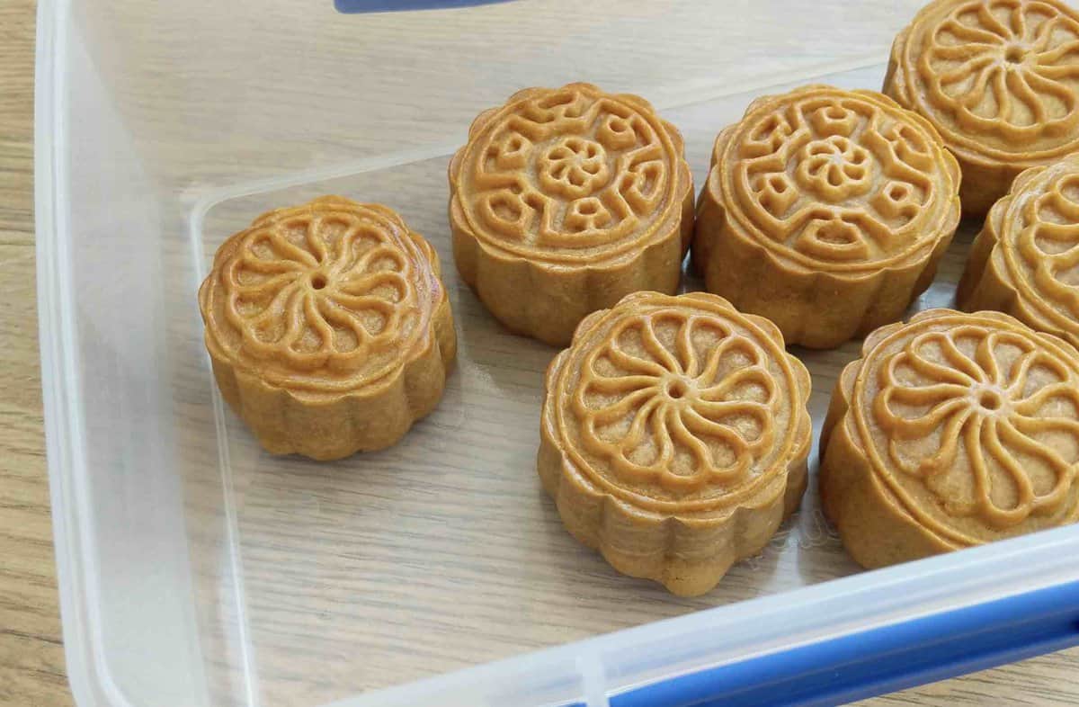Mooncakes in a container.