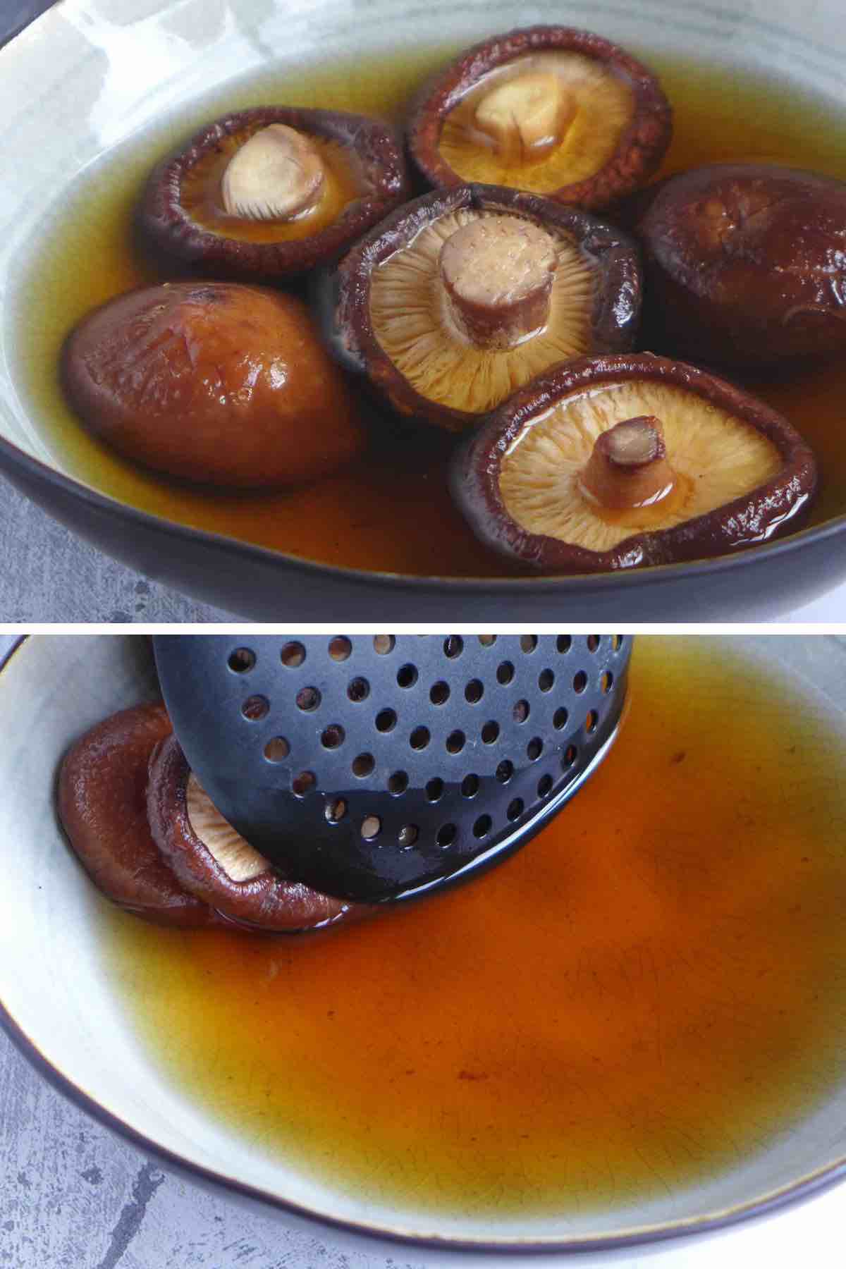 shiitake mushrooms soaking in water.