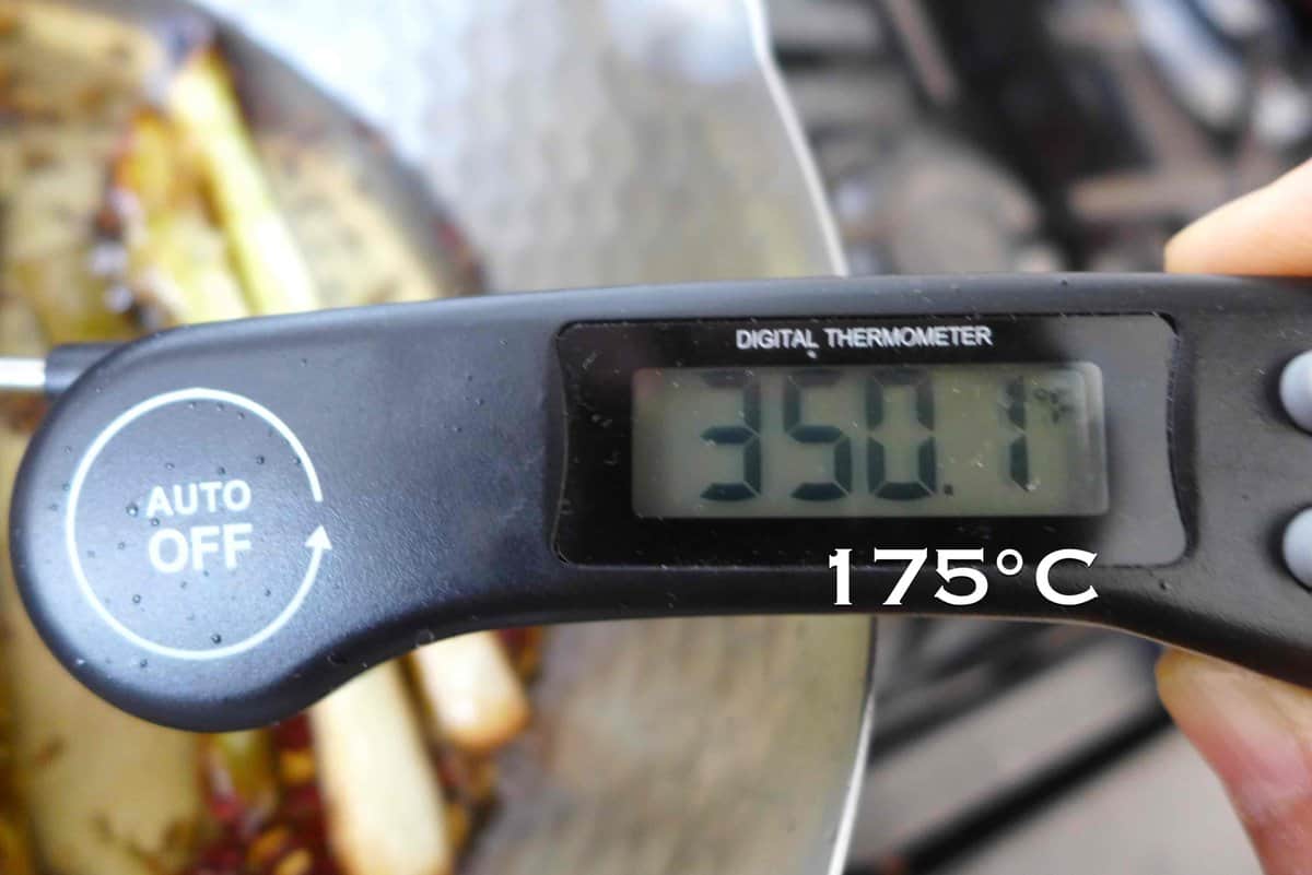 A thermometer showing 350°F.