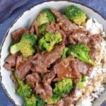 beef and broccoli stir-fry over steamed rice.