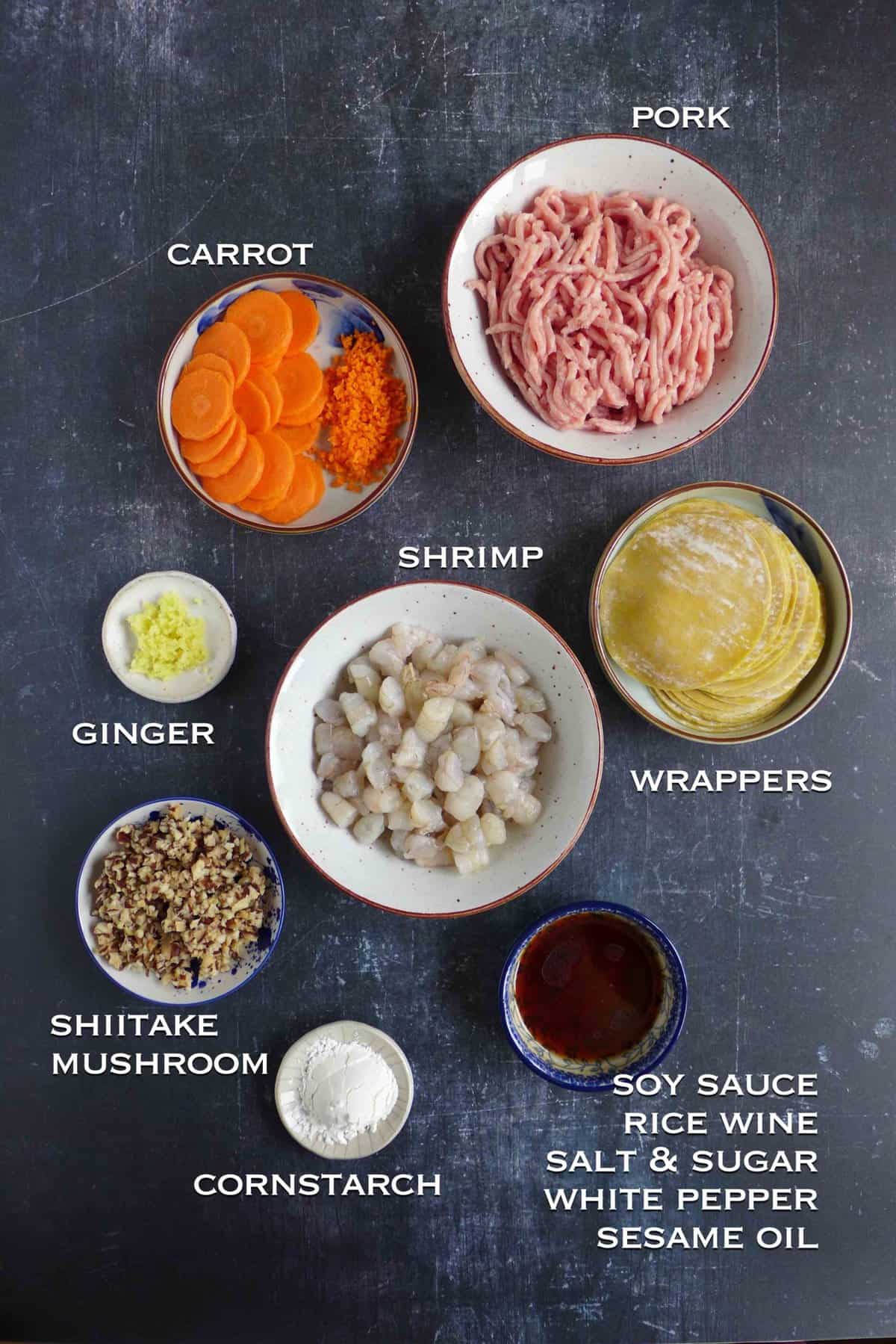 ingredients for making Siu Mai.