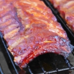 cooked Char Siu ribs in baking tray.