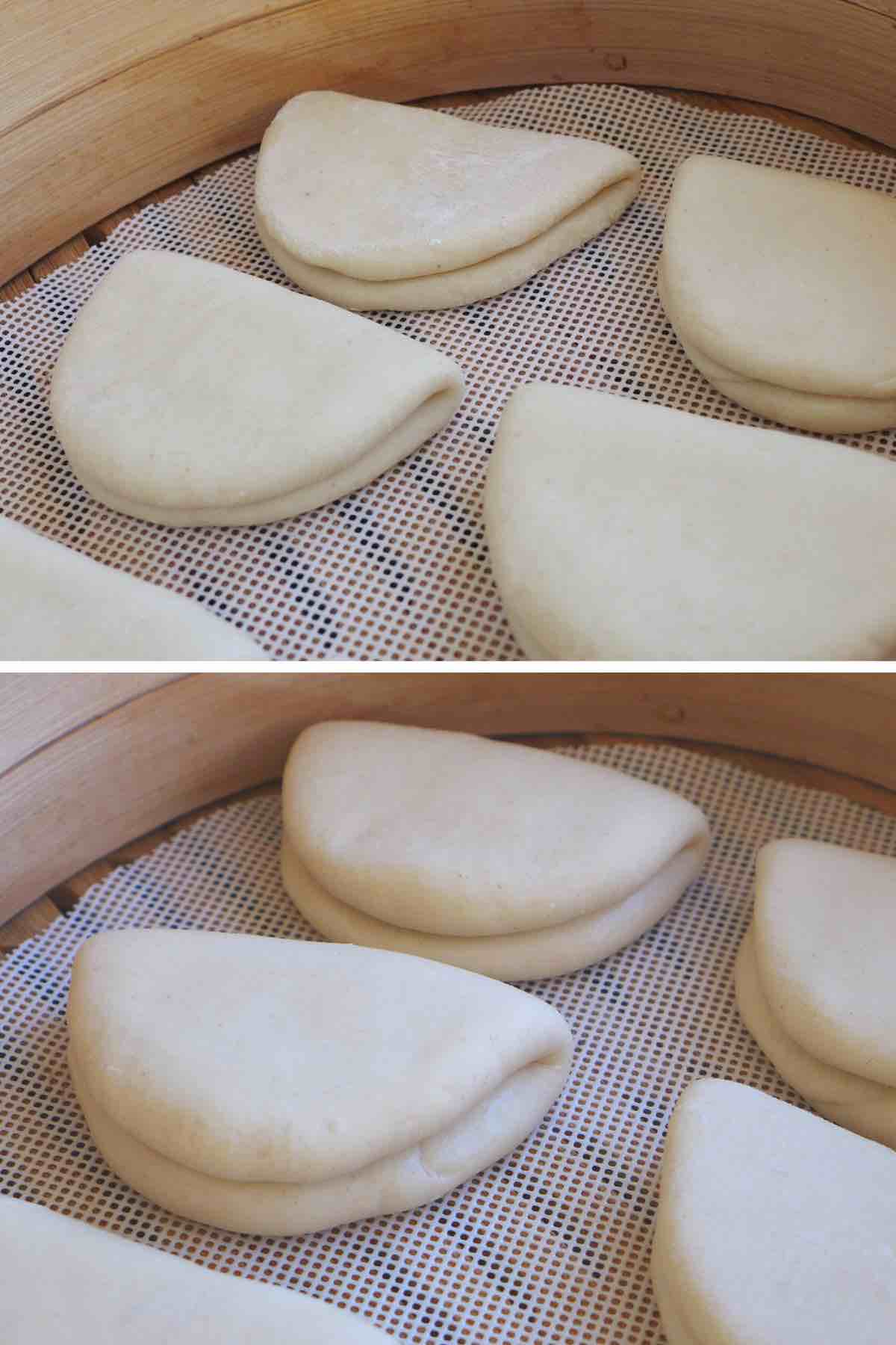 bao buns before and after proofing.