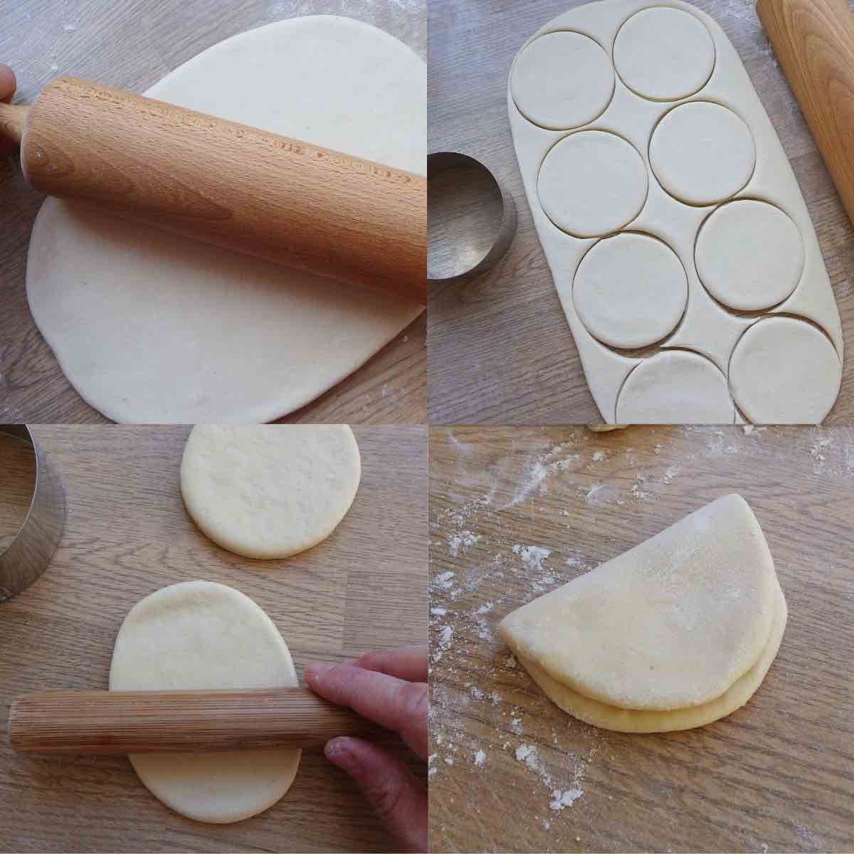 shaping bao with rolling pin and cutter.