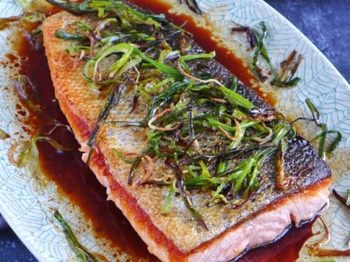 Scallion Ginger Salmon with Soy Dressing Scallion Ginger Salmon with Soy Dressing