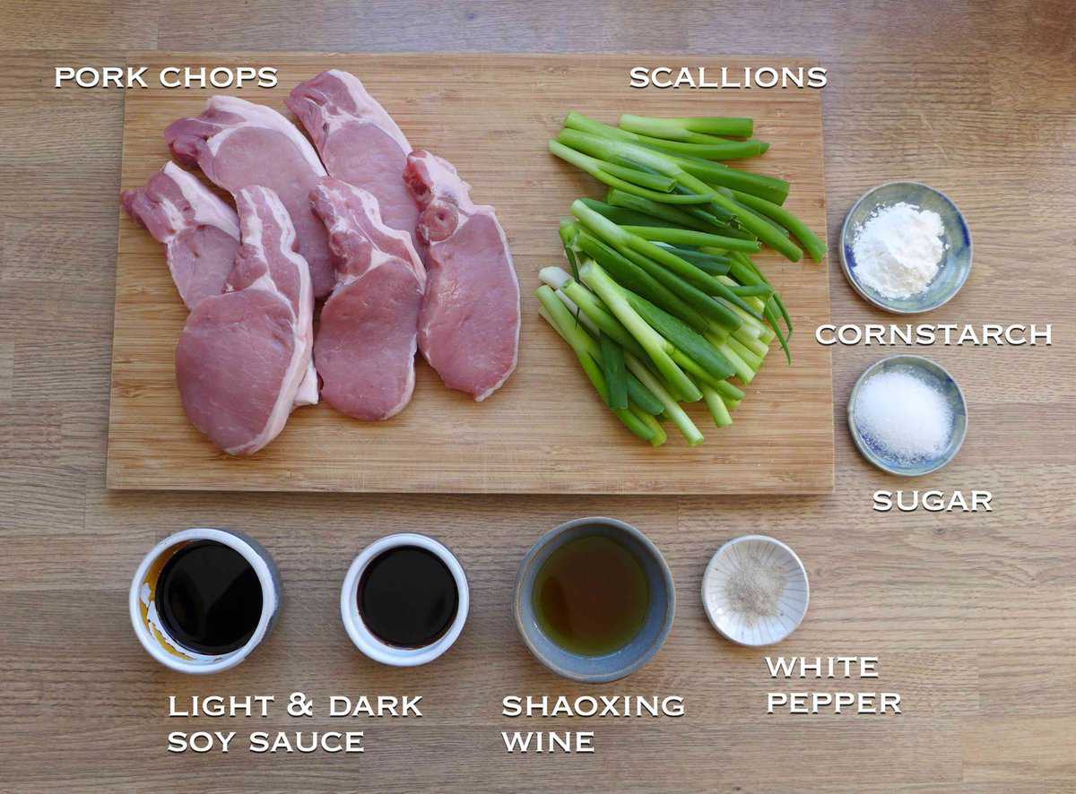 ingredients for making scallion pork chops.