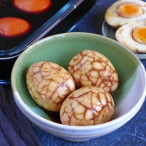 Chinese tea eggs with marble pattern.