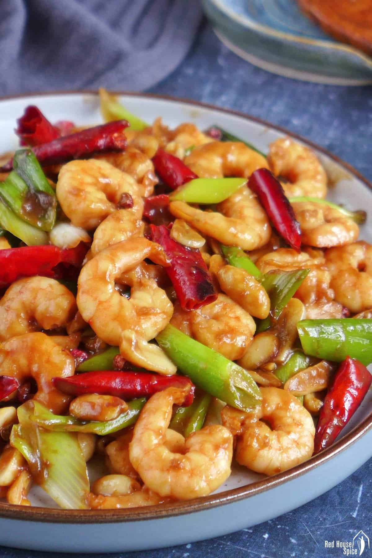 Kung Pao Shrimp in a plate.