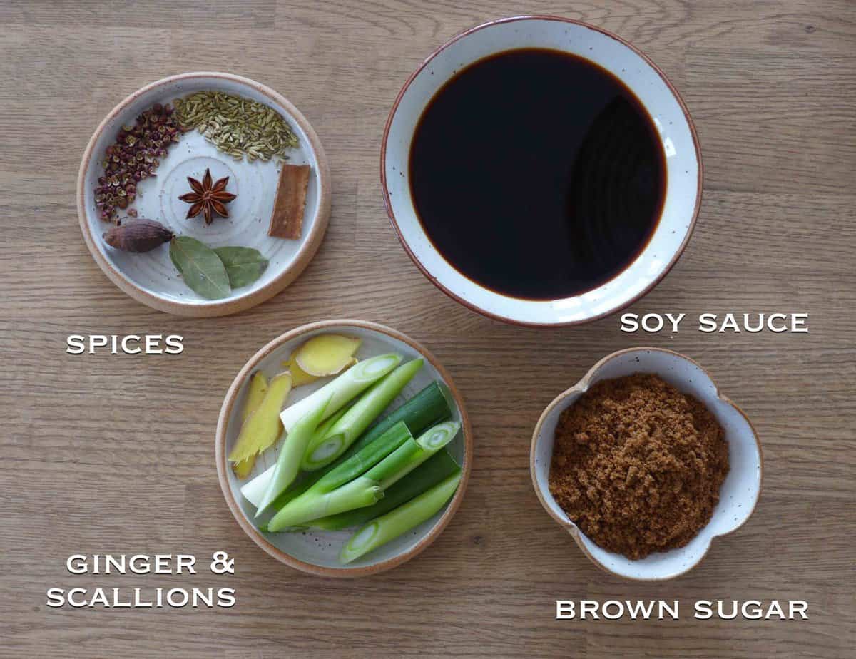 ingredients for making sichuan spiced sweet soy sauce.