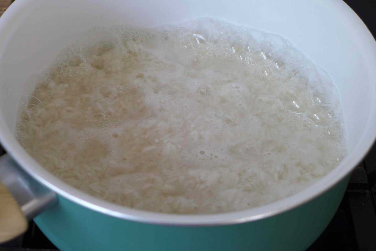 boiling rice in water.