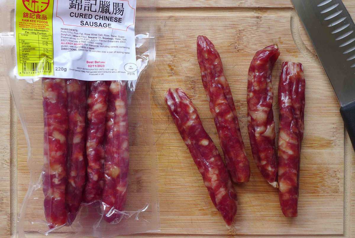uncooked Chinese sausages.