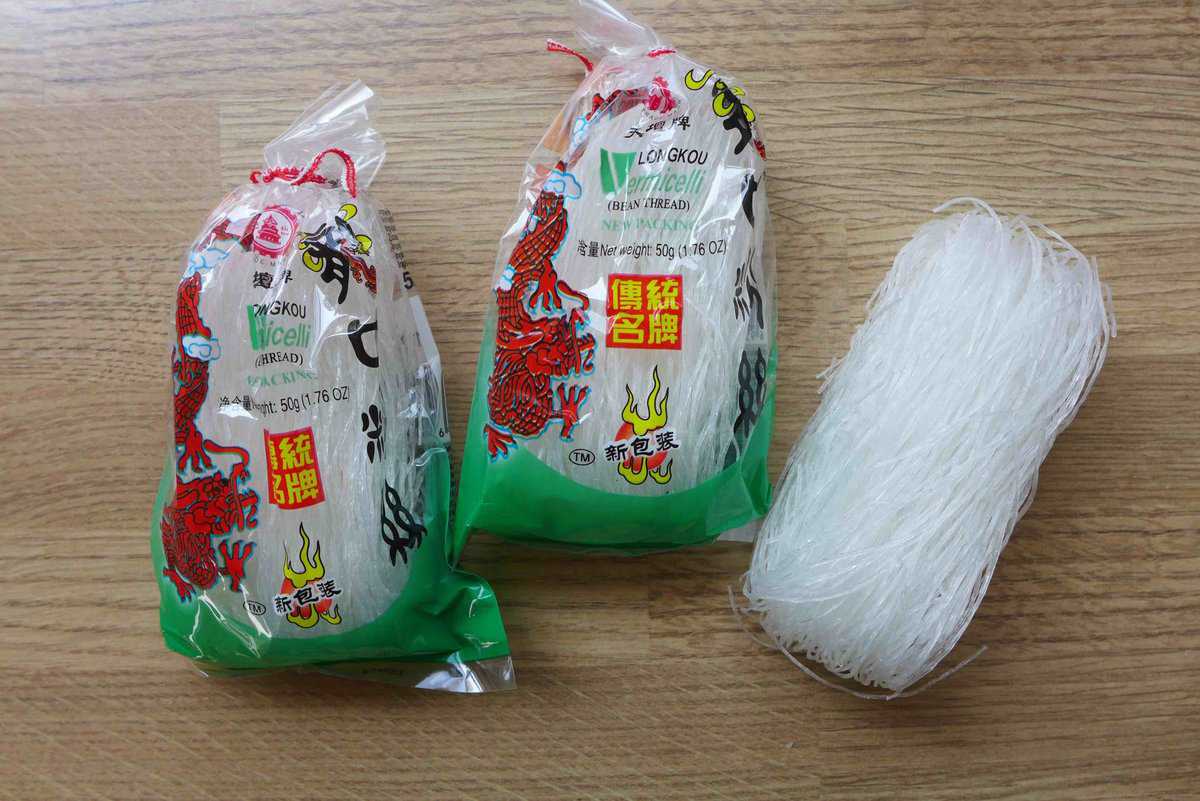Dried glass noodles in package.