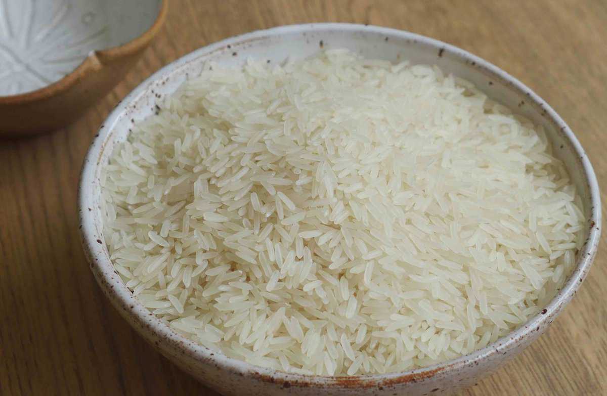 raw rice in a bowl.