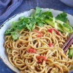 Chinese sesame noodles in a bowl.