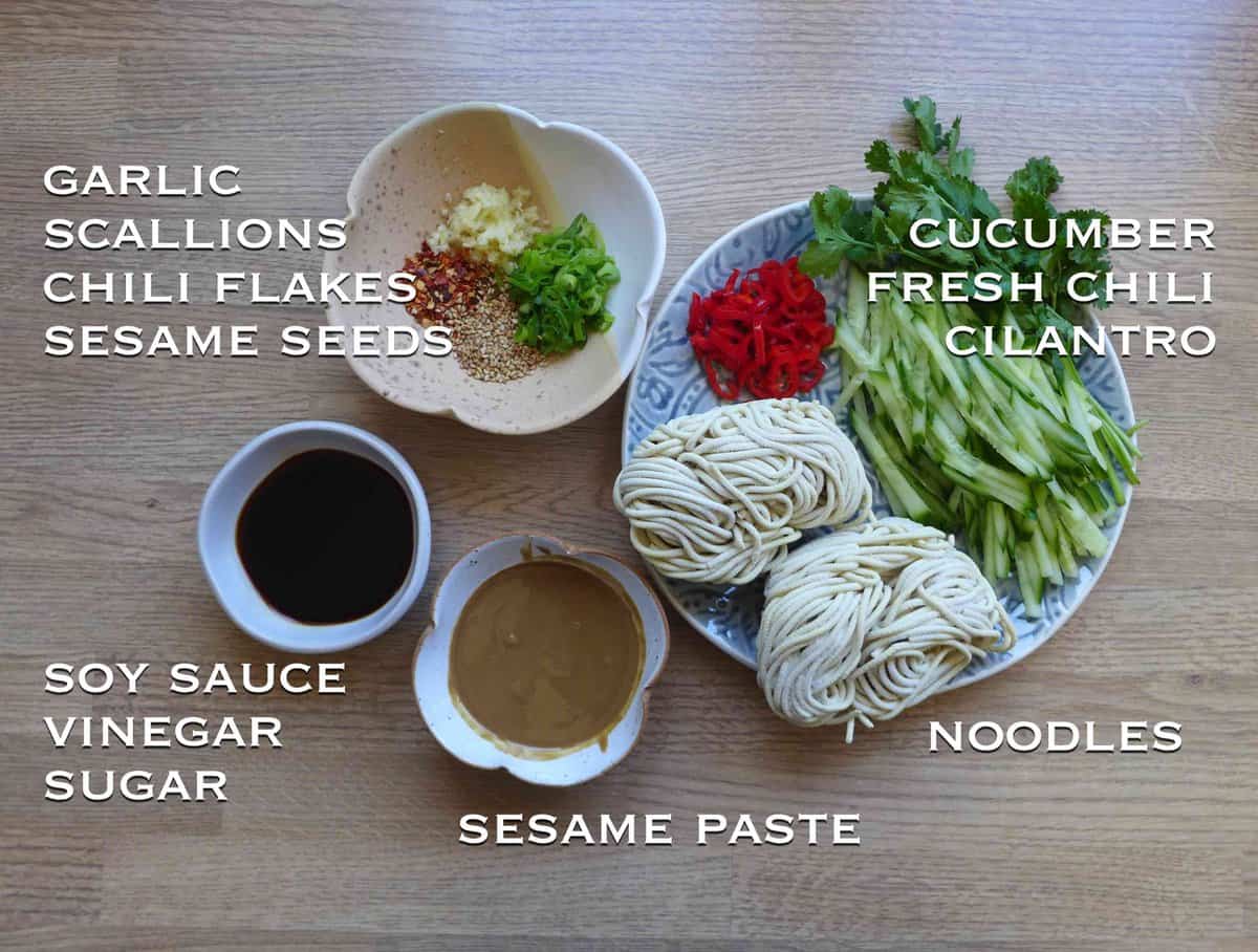 ingredients for making sesame noodles.