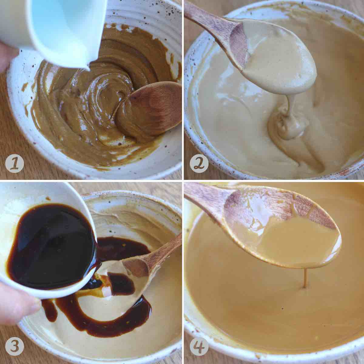 diluting sesame paste with water, soy sauce and vinegar.