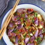 a plate of steamed eggplant with chili garlic dressing
