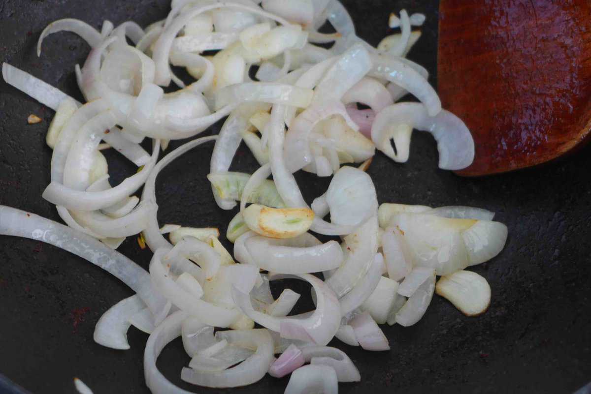 stir-frying onion and garlic.
