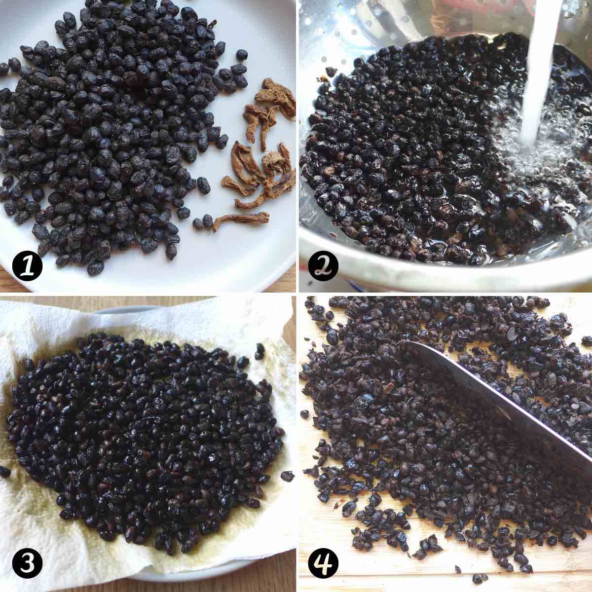 4 steps of preparing fermented black beans.