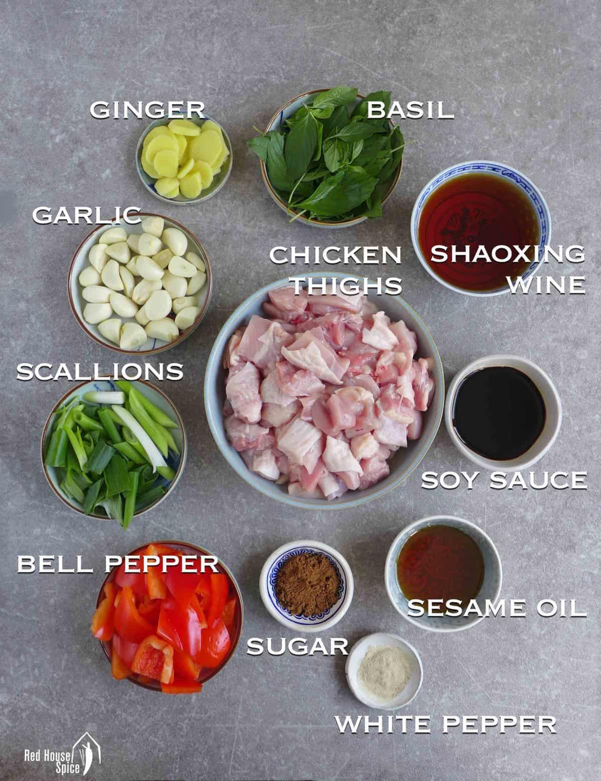 ingredients for making three cup chicken.