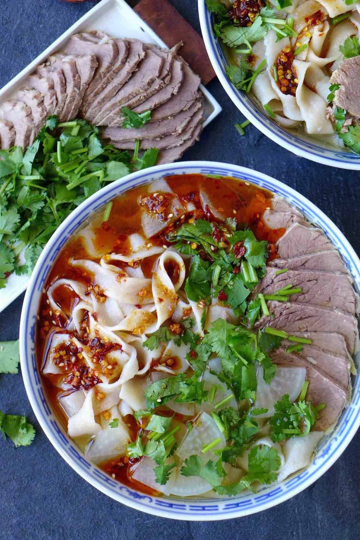 A bowl of Lanzhou beef noodle soup.
