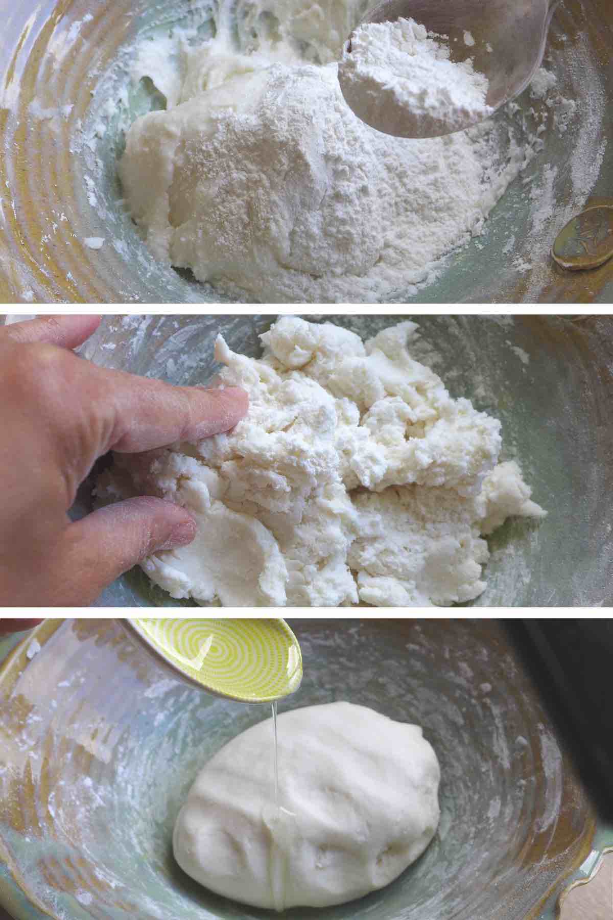 kneading glutinous rice flour into a dough.