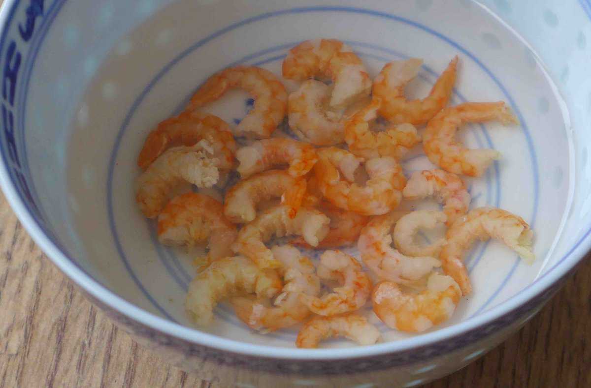 soaking dried shrimp in water.