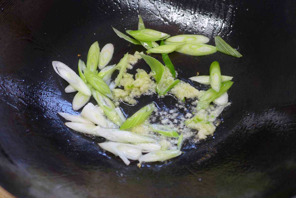 sizzling scallions and garlic.