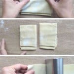 folding dough sheet to cut out wonton wrappers.