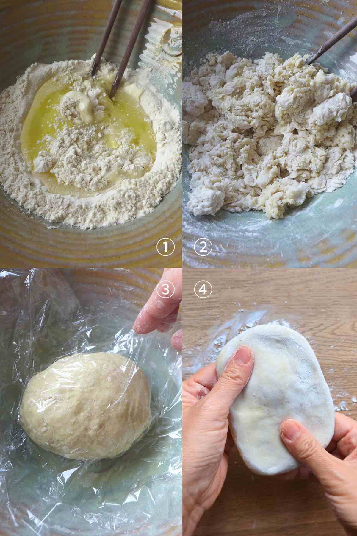 making a dough for wonton wrappers.