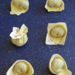 six wontons folded in different ways.