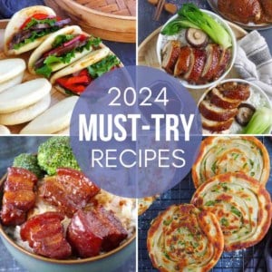 A collage of four dishes with overlay text that says 2024 must-try recipes.