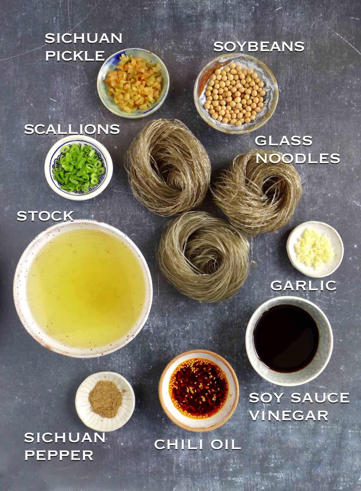 ingredients for hot and sour noodle soup.