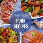 Four dishes with overlay text that says most-loved pork recipes.