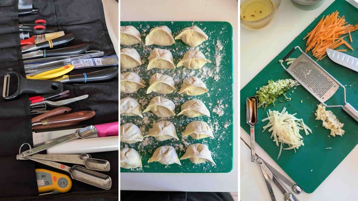 a collage of food preparation photos.