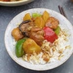 yellow braised chicken over steamed rice.